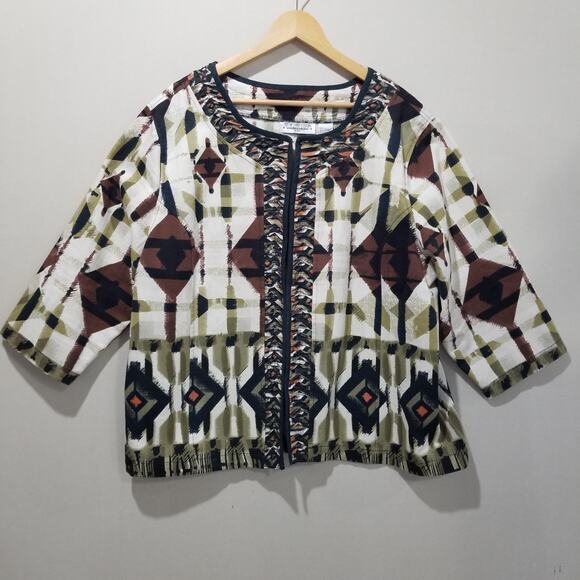 New Direction Jacket Womens 3X Multicolor Aztec Print Cotton 3/4 Sleeve Boho - Picture 8 of 8